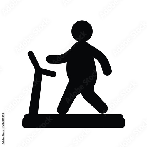 Black silhouette of an overweight person walking on a treadmill exercising