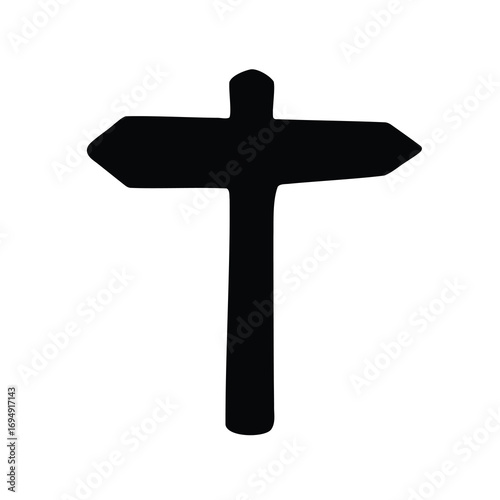 A black and white signpost pointing to different directions on a white background