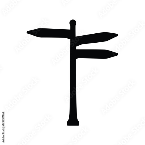 Silhouette of a three way directional sign pointing to different places
