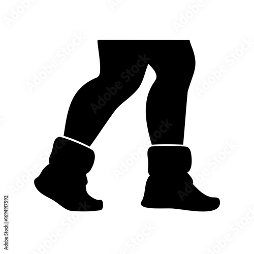 Silhouette of two legs walking wearing boots with fur trimming detail