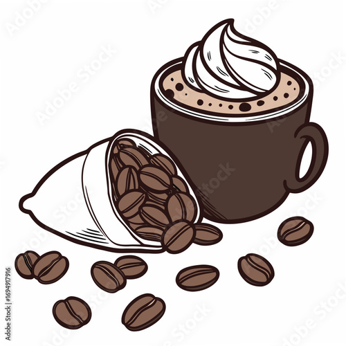 Variety of Hot and Cold Drinks, Coffee, Tea, Juice, and Cocktail Vector Illustration