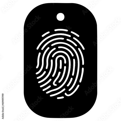 Fingerprint ID Tag, Biometric Security Icon, Black and White