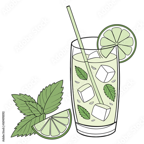 Variety of Hot and Cold Drinks, Coffee, Tea, Juice, and Cocktail Vector Illustration