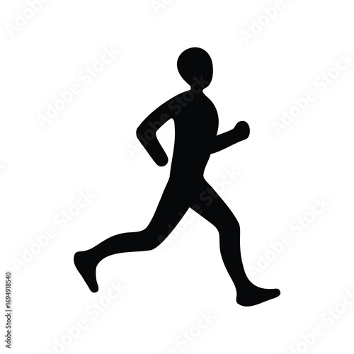 Black silhouette of a person running on a white isolated background