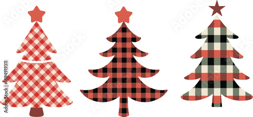 Festive Christmas trees with buffalo plaid patterns, rustic holiday decor, seasonal decorations, cozy winter vibes, rustic charm, cozy festive design