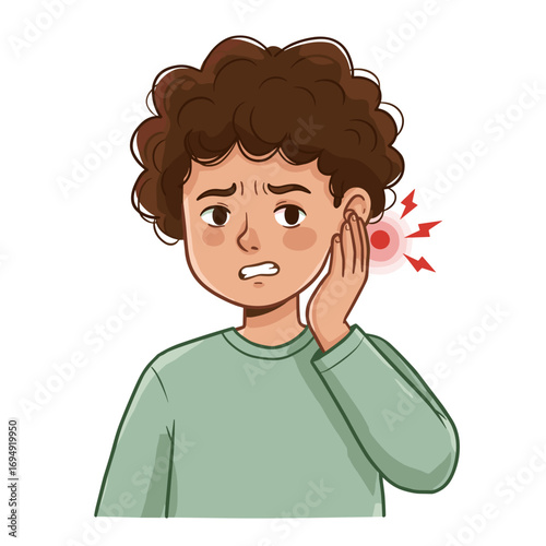 A child with an ear infection is holding his ear and appears distressed. 