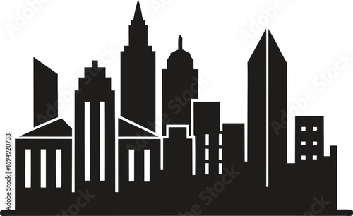 Cityscape Silhouette with Prominent Skyscrapers and Architectural Diversity A Black and White Urban Panorama Capturing the Essence of Metropolitan Life