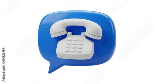Blue Speech Bubble with White Rotary-Style Telephone Icon Representing Voice Communication or Customer Service