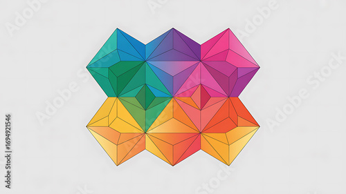 Vibrant geometric abstract pattern with rainbow colors and repeating diamond shapes
