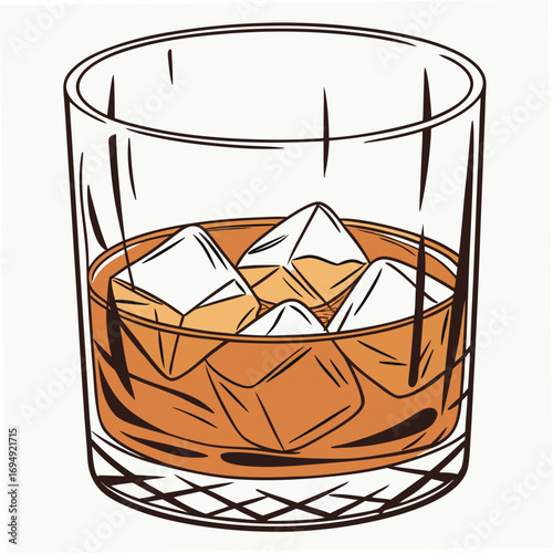 Whiskey Glass Filled With Amber Liquid And Ice Cubes tumbler rocks glass