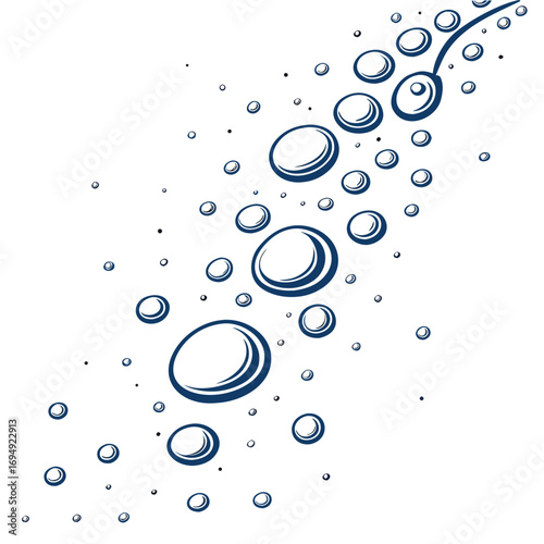 Blue Bubbles Flowing Upwards on White Background abstract