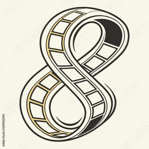 Vector art of film strip in the shape of the number eight, film industry concept design