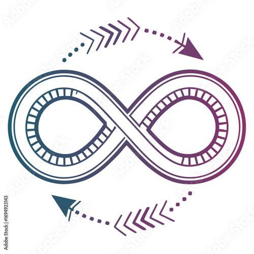 Vector art of infinity symbol with arrows represents endless possibilities and cycles