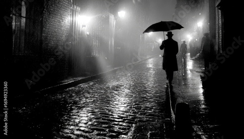 A rainy night alleyway scene