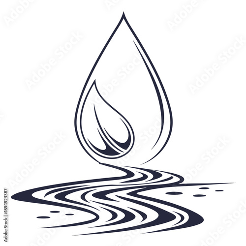 Vector art of stylized water drop with leaf and river symbol of nature, harmony and balance