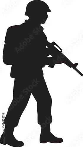Soldier silhouette vector, military infantry figure, EPS vector for combat and defense design