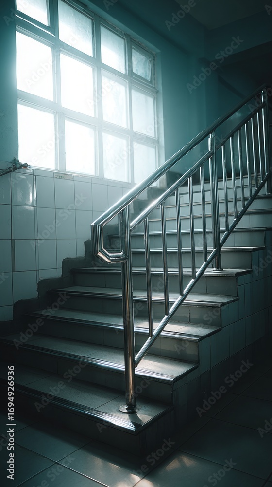 Fototapeta premium A staircase with a window above it