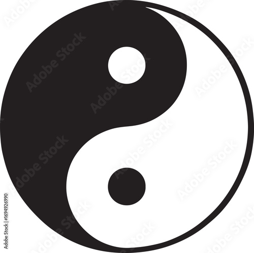 Yin Yang spiritual silhouette vector, balance and harmony, black and white symbol design