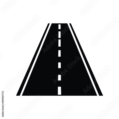 Black and White Abstract Road Illustration with Dashed Center Line and Sidelines