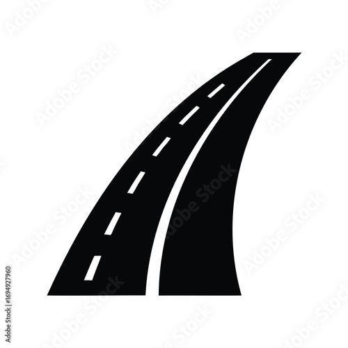 Stylized black and white illustration of a road receding into the distance