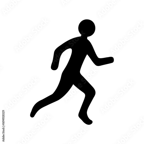 Black silhouette of a person running or jogging on white background