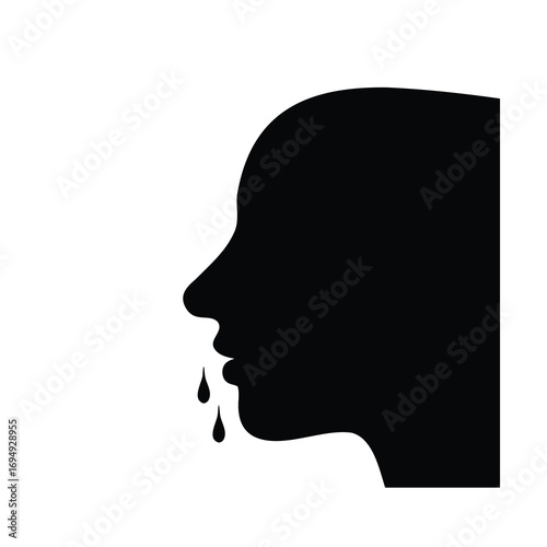 Silhouette of a Person with Drool, Representing Illness or Disgust