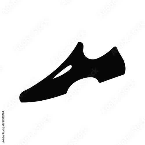 Stylized black silhouette of a minimalist shoe design with cut out elements