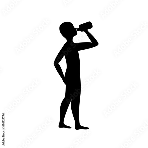 Silhouette of a person drinking from a bottle with a casual pose