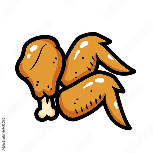 Cartoon illustration of two delicious, golden-brown fried chicken wings, ready to eat.