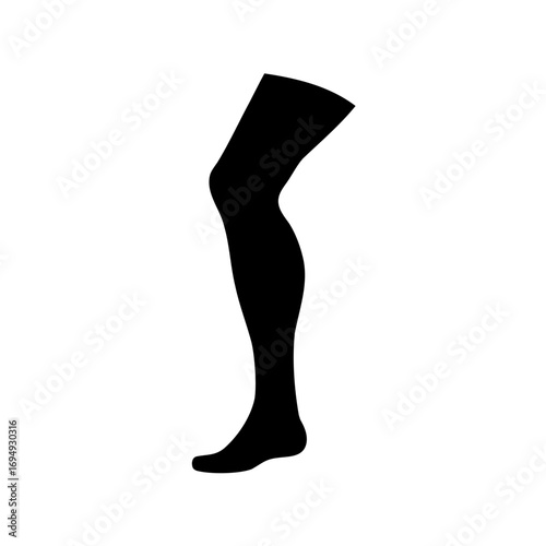 Silhouette of a Human Leg Wearing Opaque Tights on a White Background