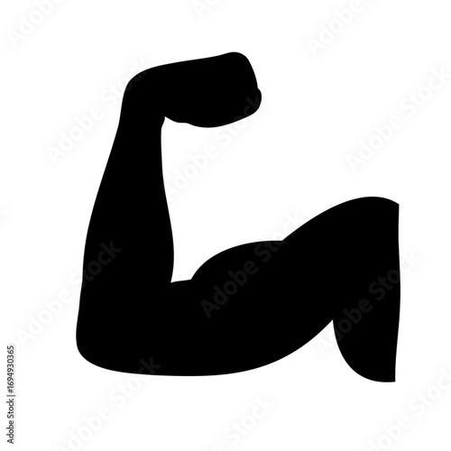 Silhouette of a muscular arm flexed upward on a plain white background