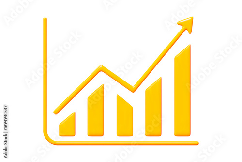 3d yellow growth stock chart up statistics, asset growth over time. Positive trend. The growth of the world economy. Stock vector illustration on isolated background.	