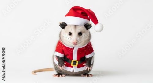 opossum dressed as Santa Claus, Christmas costume, holiday costume