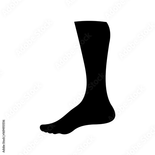 Silhouette of a human leg and foot against a white background