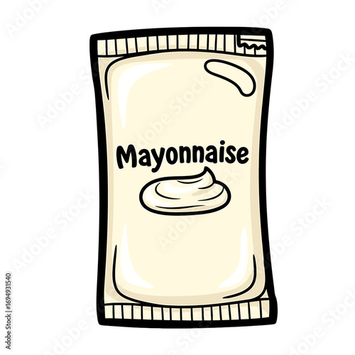 Cartoon illustration of a single-serving mayonnaise packet.