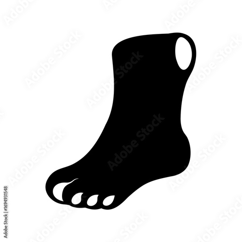 A Simplified Black Silhouette of a Human Foot Depicting Toes and Ankle