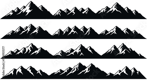 Vector illustration of four seamless mountain ranges perfect for logos backgrounds and borders