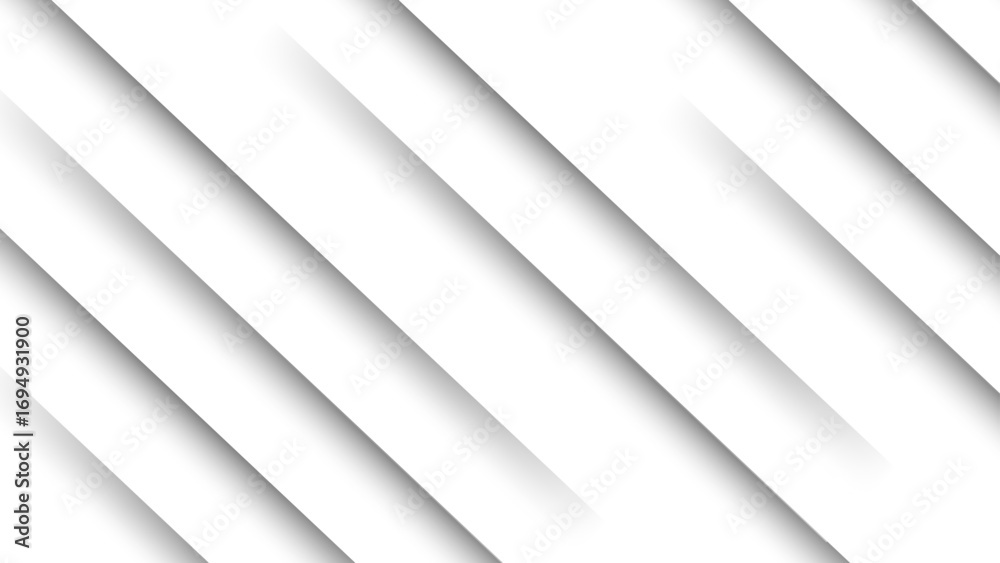 Obraz premium Abstract background with diagonal white stripes with soft gray drop shadows and 3D layered effect. Depth, simplicity, and geometric alignment. Used for corporate, futuristic, professional visual style