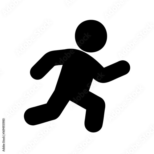 Simple black silhouette of a person running at a moderate pace, front view