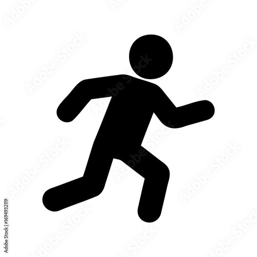 Silhouette of a person running or jogging vigorously forward on white background