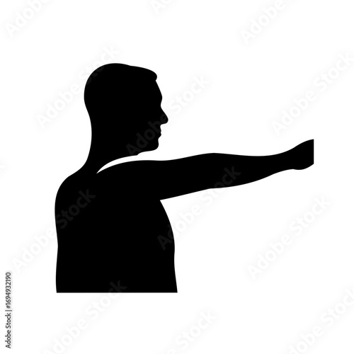 Silhouette of a man reaching out with his right arm in determination