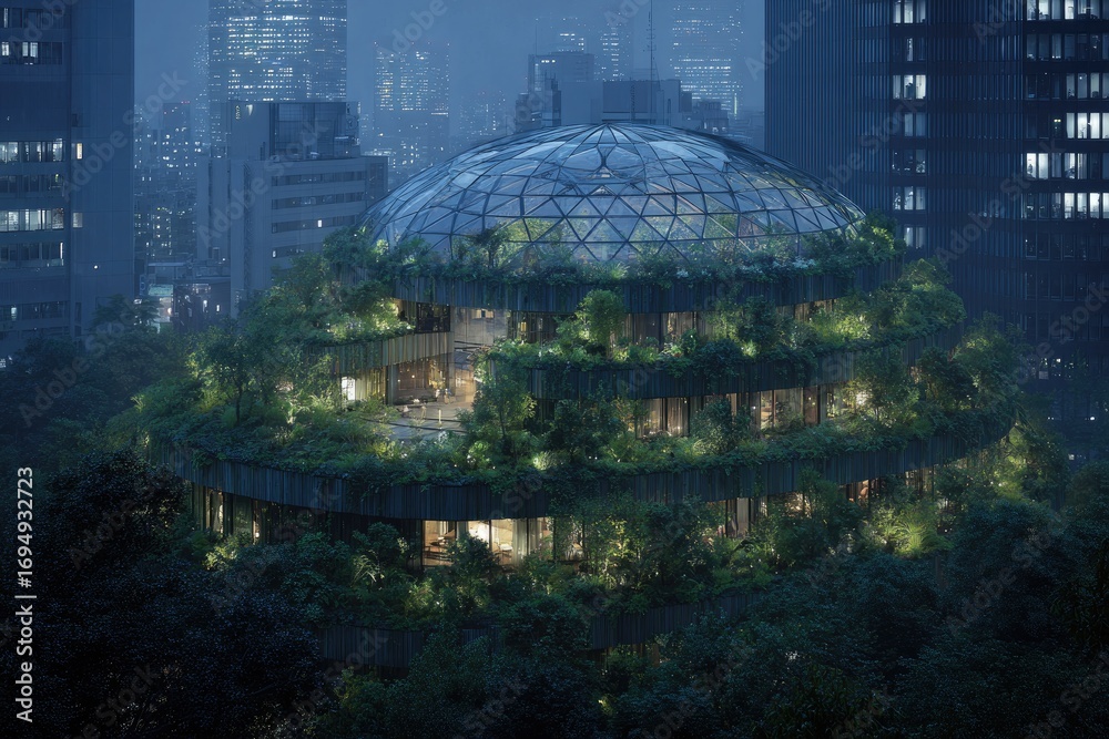 Fototapeta premium Verdant dome building at night