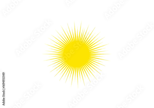 Vector art of a bright yellow sun with radiating rays, isolated on a