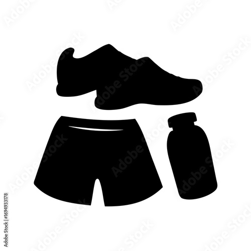 Silhouette of sport items, shoes, shorts, and pills for sport training