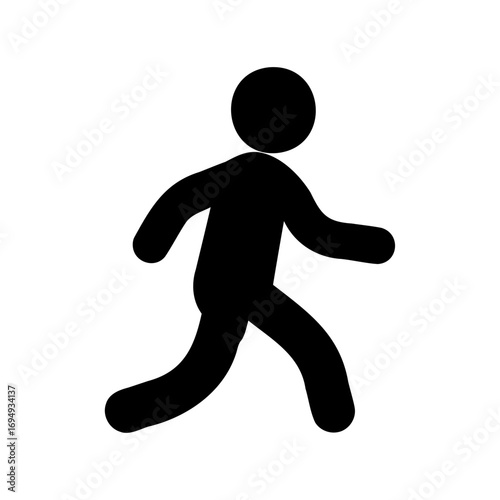 Simple black stick figure running fast to an unknown destination ahead