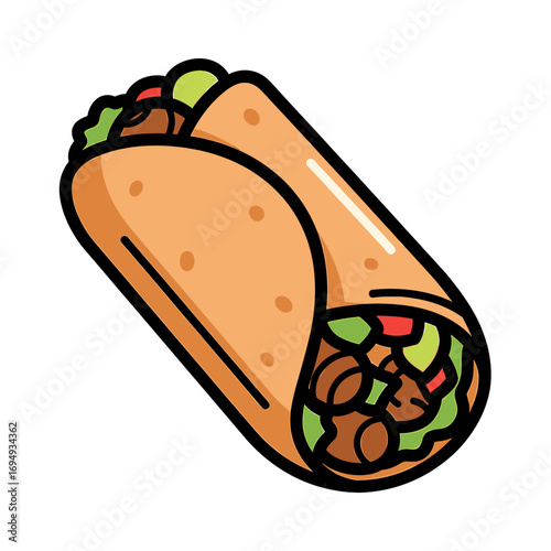 Cartoon illustration of a filled tortilla wrap.