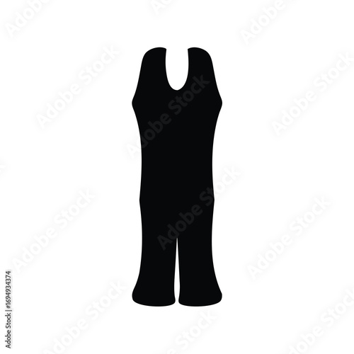 Silhouette of a black one piece jumpsuit with a scoop neckline