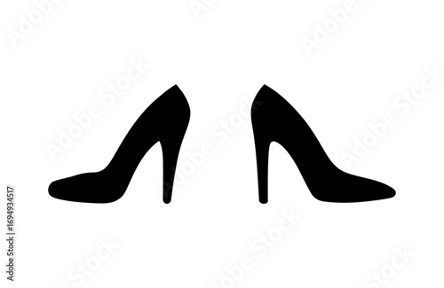 Elegant black high heel shoes silhouette on white background. fashionable women shoe