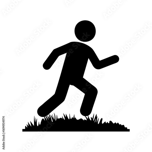 Silhouette illustration of a person running or jogging through a grassy field