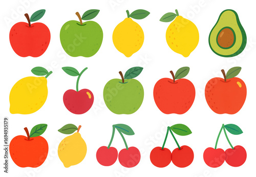 PNG Colorful fruit vector illustrations, element set on transparent background